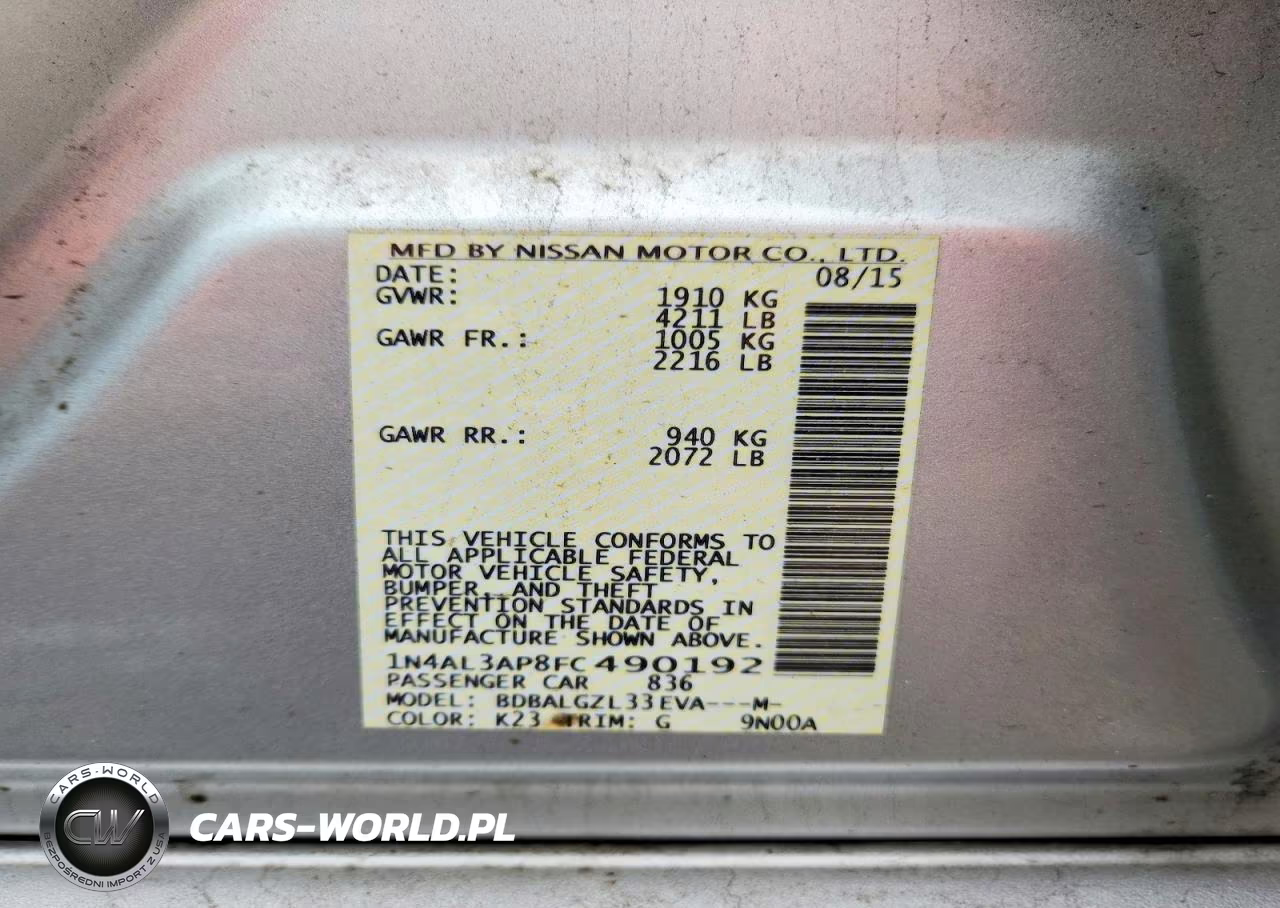 2015 Nissan Altima 2.5 S VIN:1N4AL3AP8FC490192 - 12