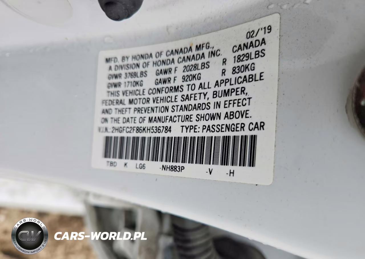 2019 Honda Civic Sport VIN:2HGFC2F86KH536784 - 12
