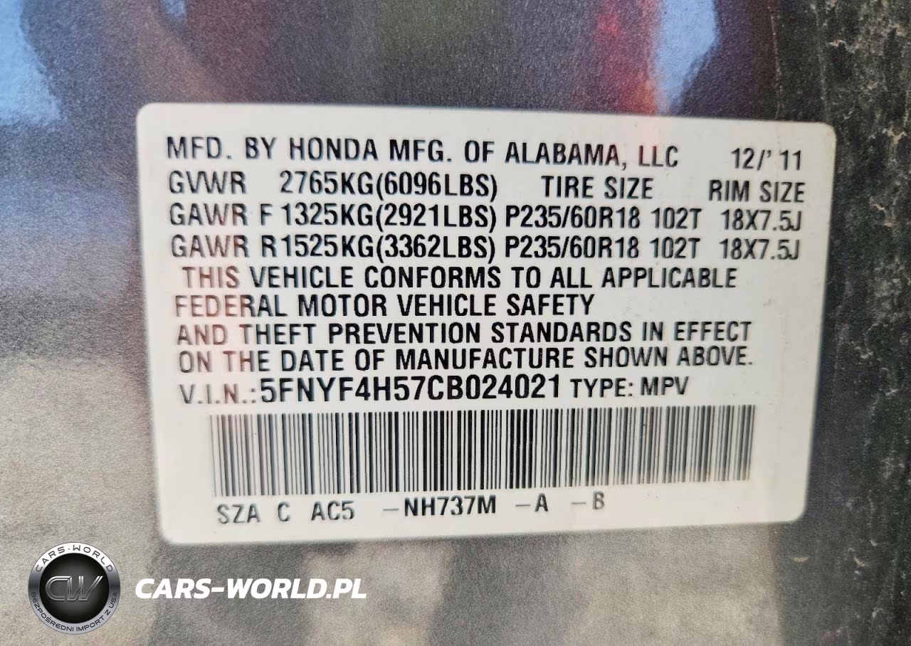 2012 Honda Pilot Exl VIN:5FNYF4H57CB024021 - 13