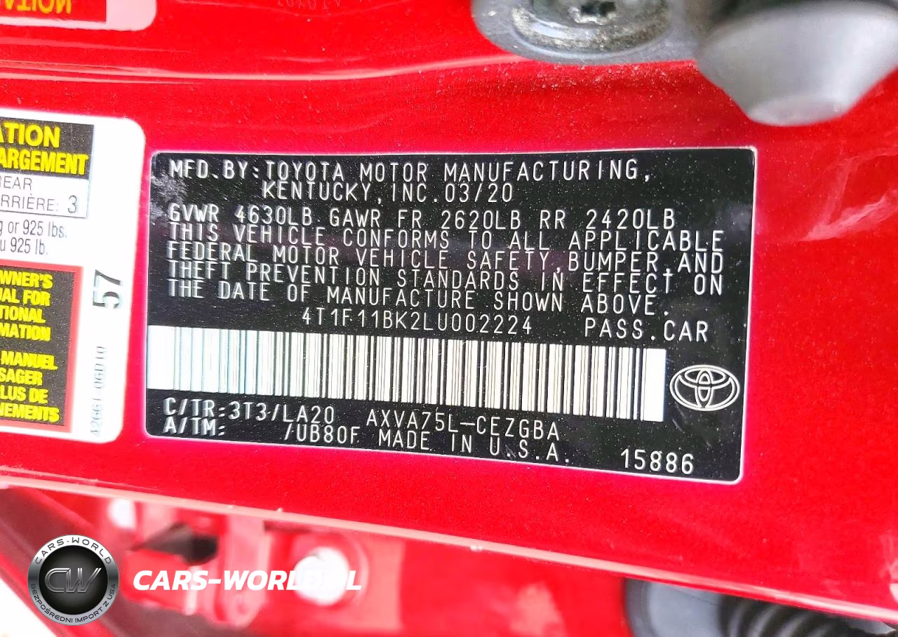 2020 Toyota Camry Xle VIN:4T1F11BK2LU002224 - 12