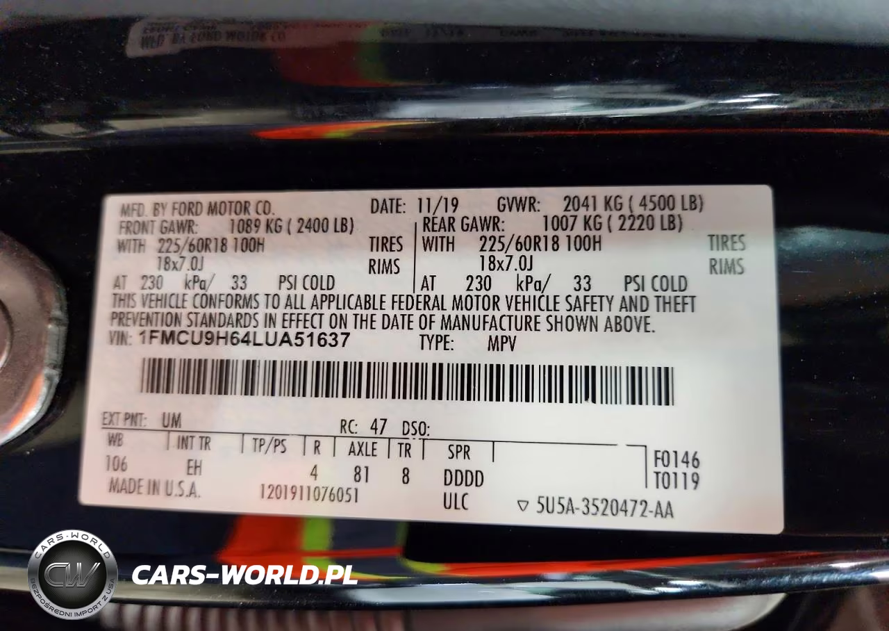 2020 FORD ESCAPE SEL VIN:1FMCU9H64LUA51637 - 14