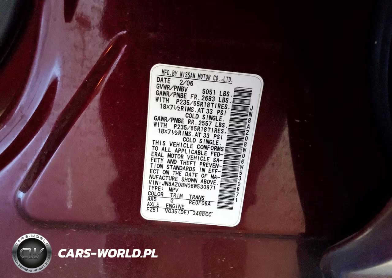 2006 Nissan Murano S VIN:JN8AZ08W06W530871 - 13