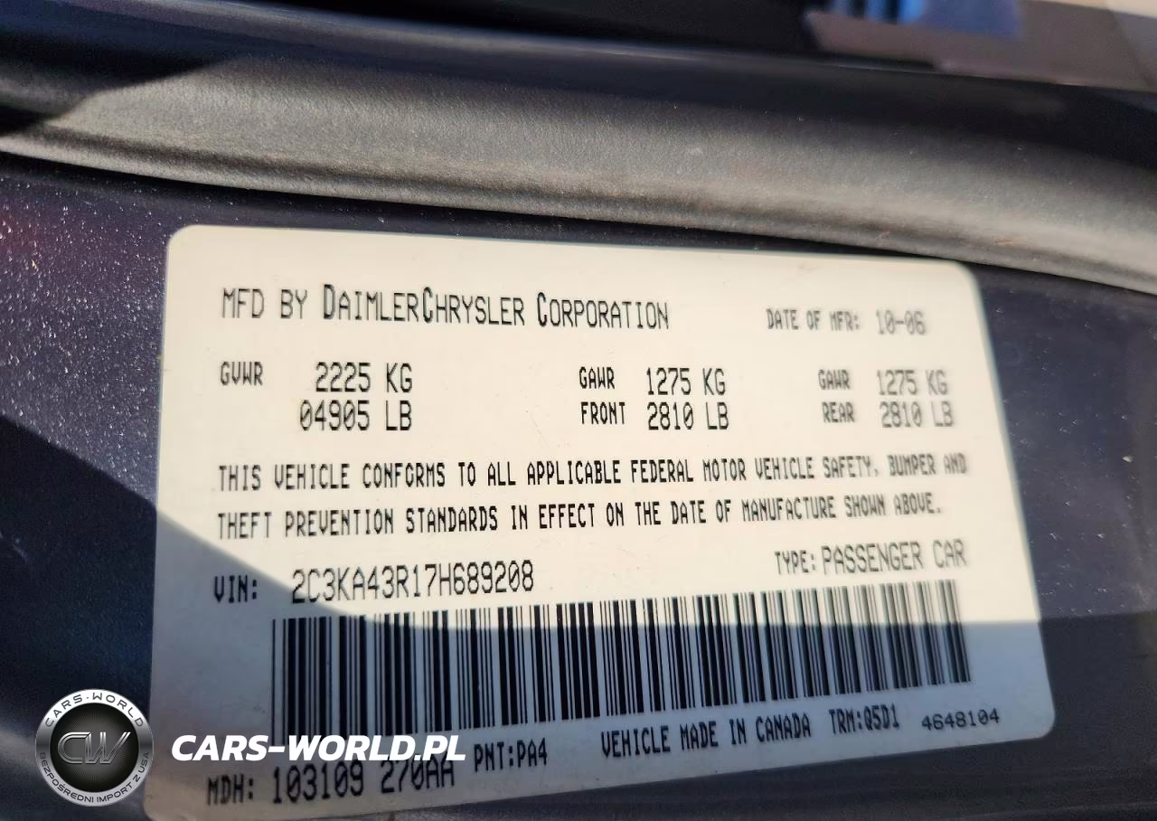 2007 Chrysler 300 VIN:2C3KA43R17H689208 - 12