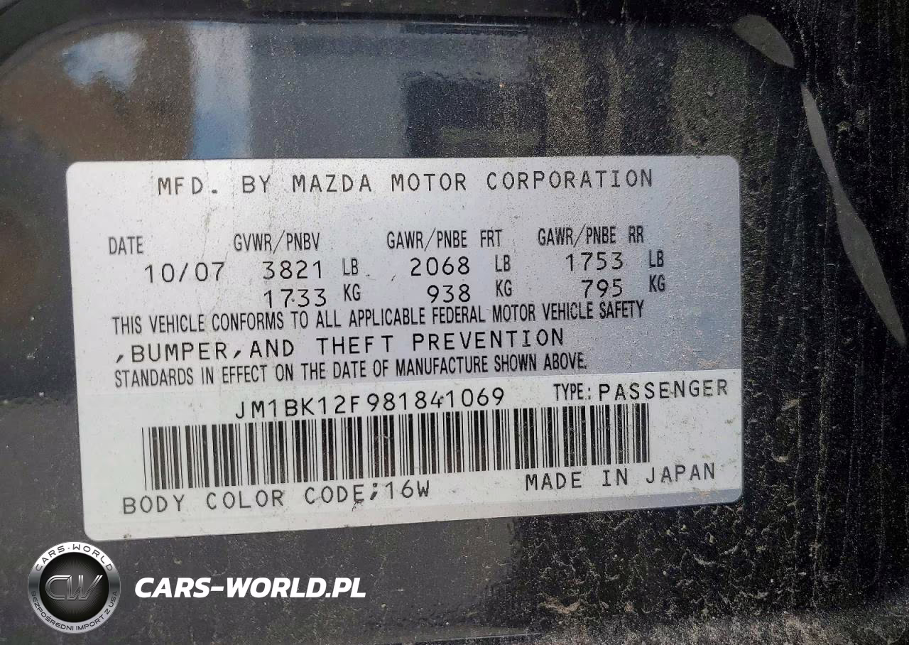 2008 Mazda 3 I VIN:JM1BK12F981841069 - 13
