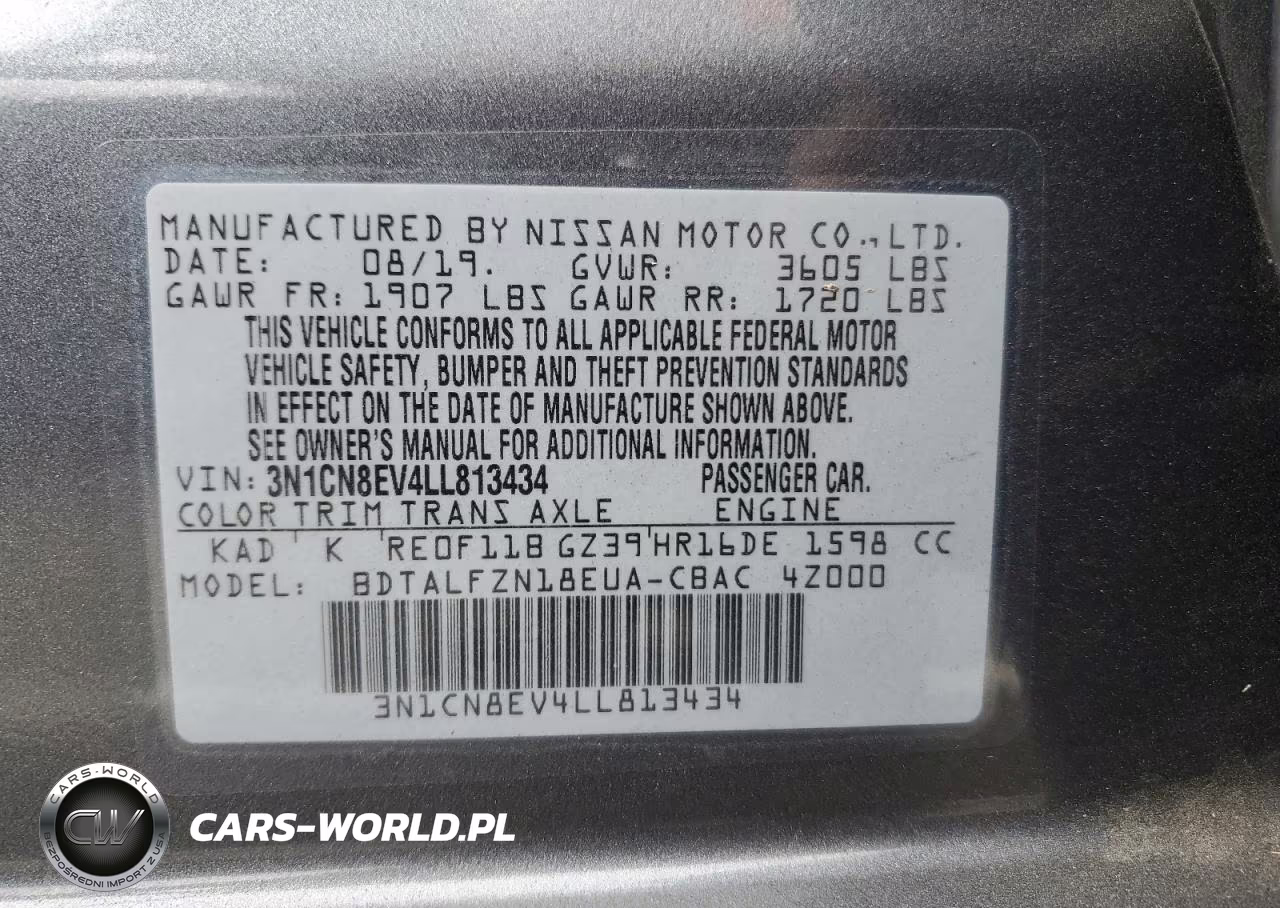 2020 Nissan Versa Sv VIN:3N1CN8EV4LL813434 - 12