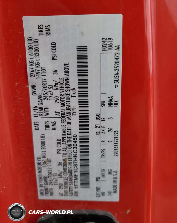 2017 Ford F150 VIN:1FTMF1C87HKC30450 - 12