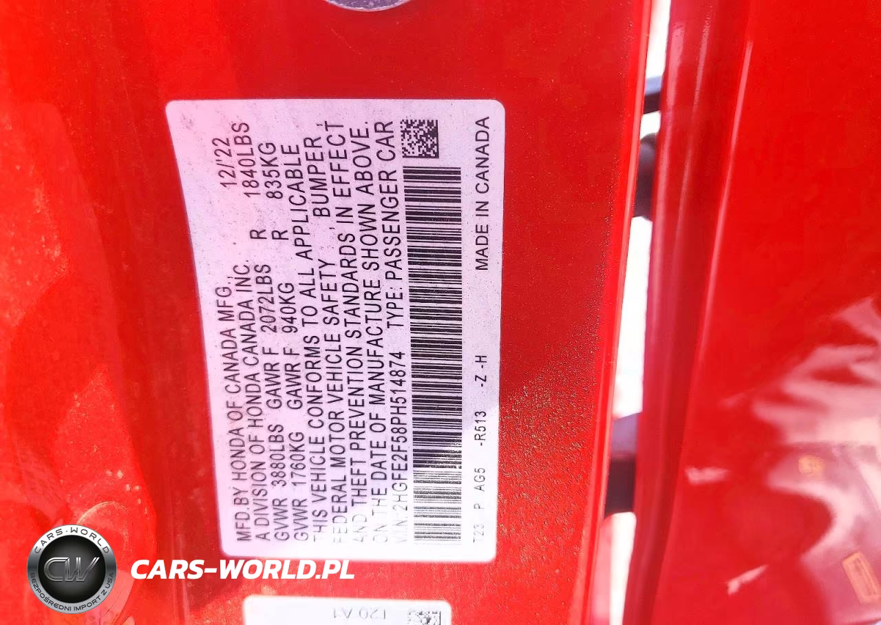 2023 Honda Civic Sport VIN:2HGFE2F58PH514874 - 12