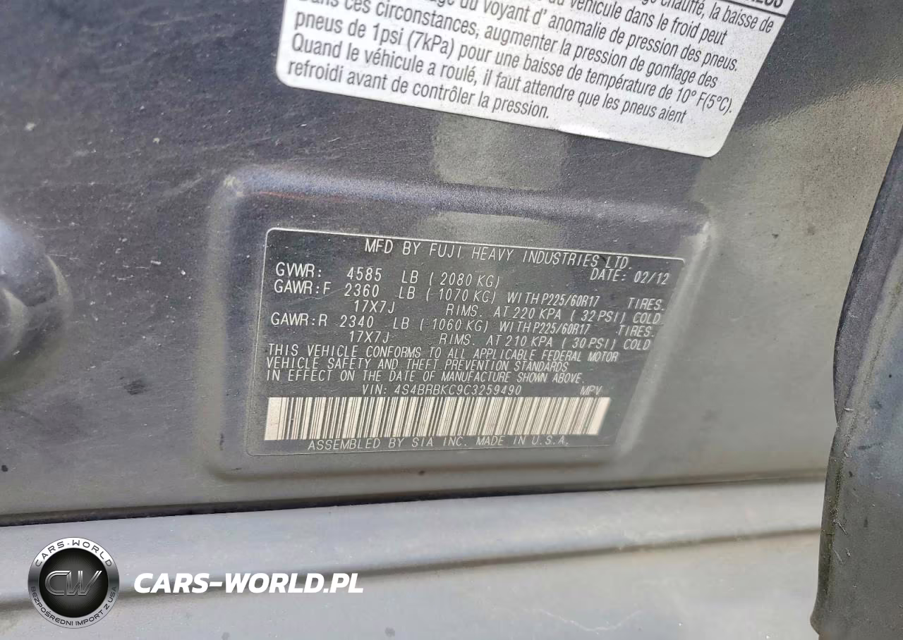 2012 Subaru Outback 2.5I Limited VIN:4S4BRBKC9C3259490 - 13