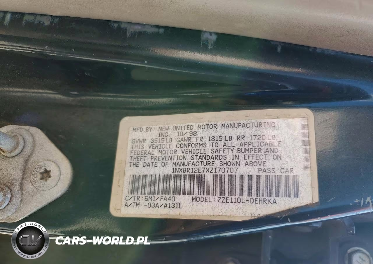 1999 Toyota Corolla Ve VIN:1NXBR12E7XZ170707 - 12