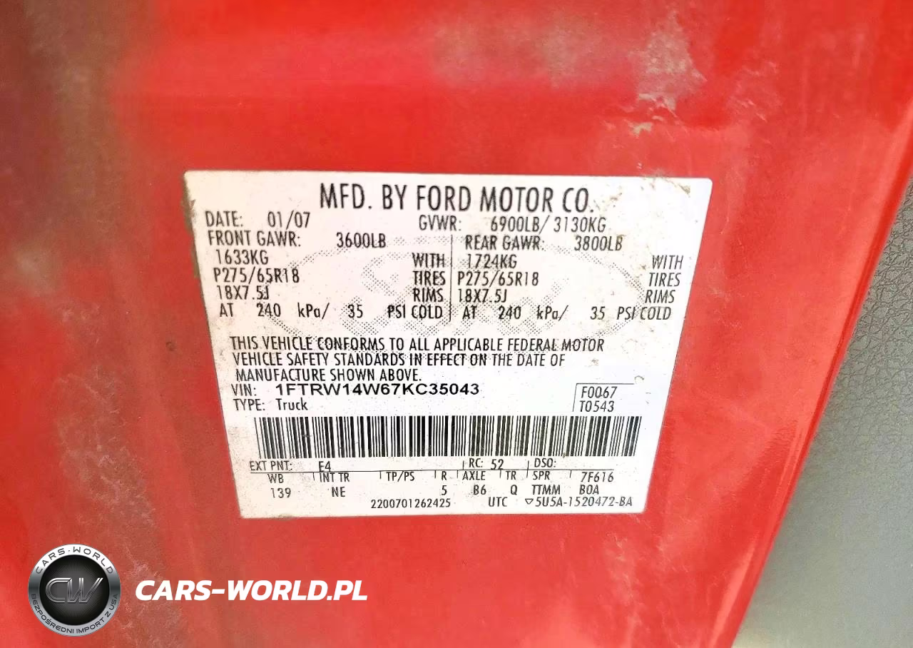 2007 Ford F150 Supercrew VIN:1FTRW14W67KC35043 - 12