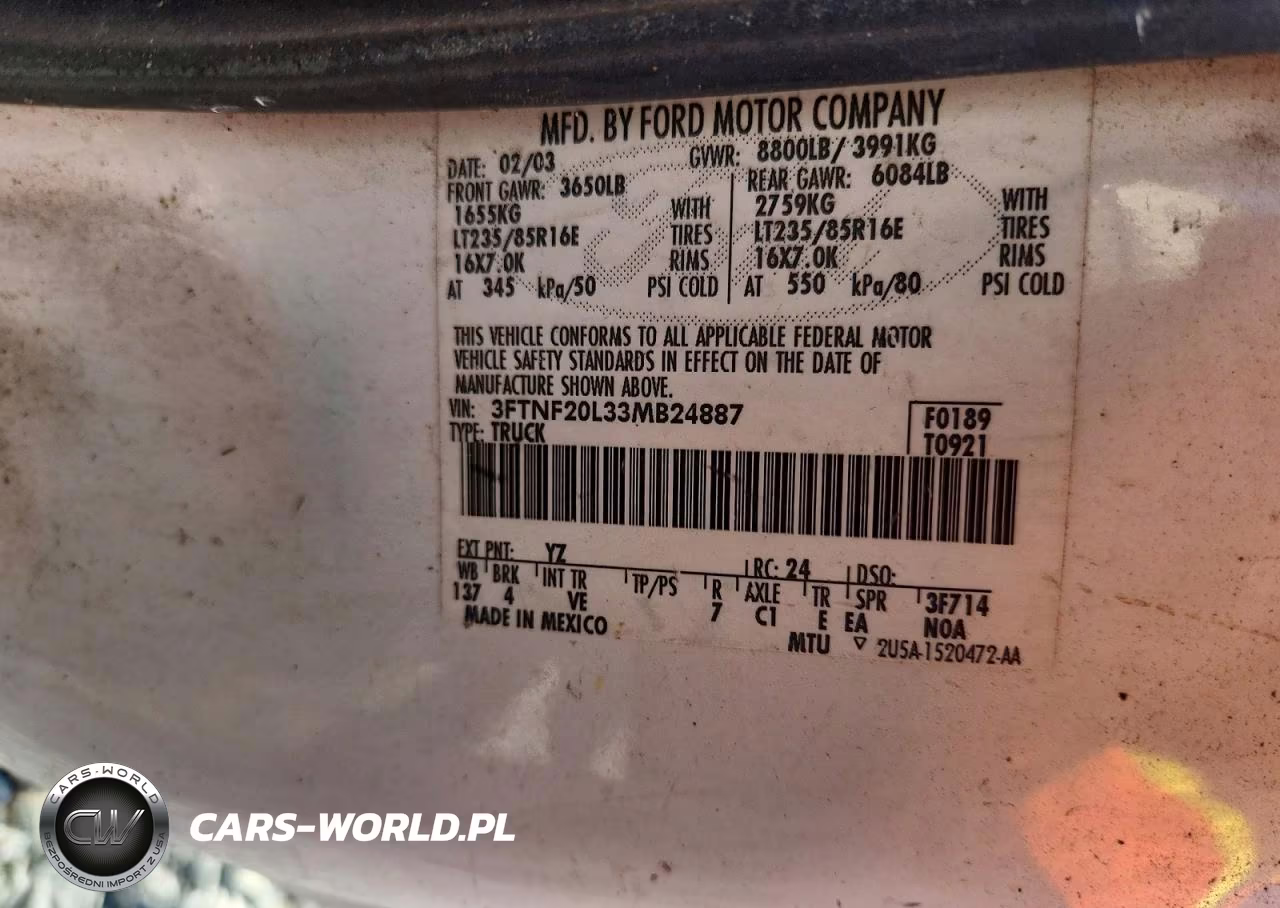 2003 Ford F250 Super Duty VIN:3FTNF20L33MB24887 - 12