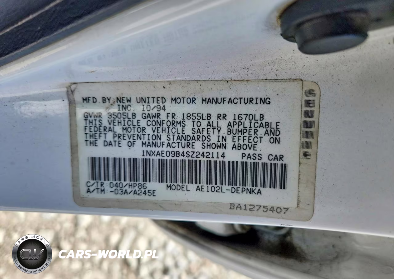 1995 Toyota Corolla Dx VIN:1NXAE09B4SZ242114 - 12