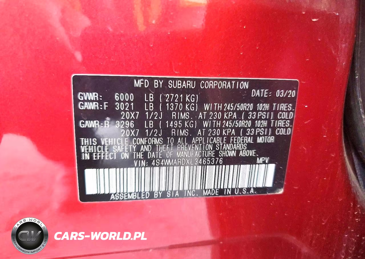 2020 Subaru Ascent Limited W-8-P VIN:4S4WMARDXL3465376 - 13