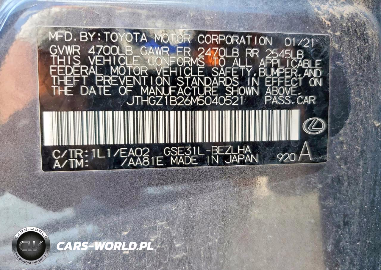 2021 Lexus Is 350 F Sport VIN:JTHGZ1B26M5040521 - 12