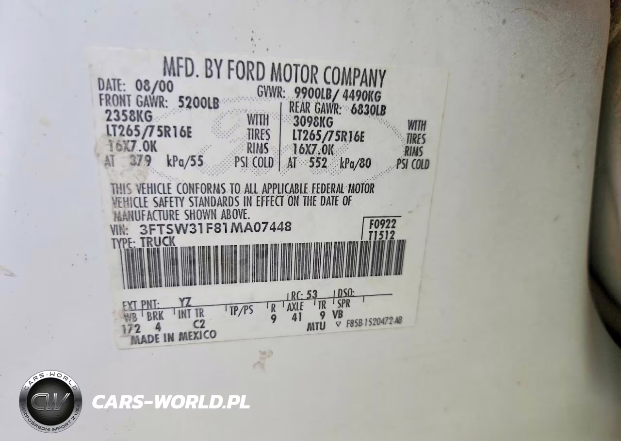 2001 Ford F350 Srw Super Duty VIN:3FTSW31F81MA07448 - 12