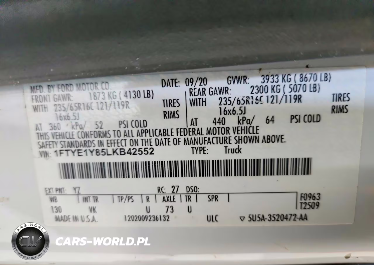 2020 Ford Transit T-150 VIN:1FTYE1Y85LKB42552 - 14