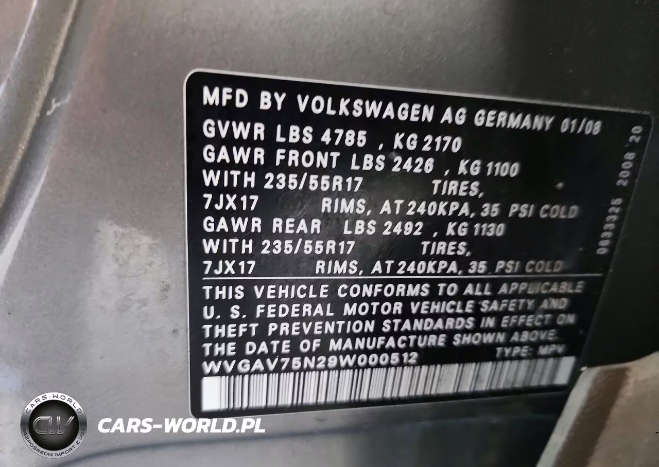 2009 Volkswagen Tiguan VIN:WVGAV75N29W000512 - 12