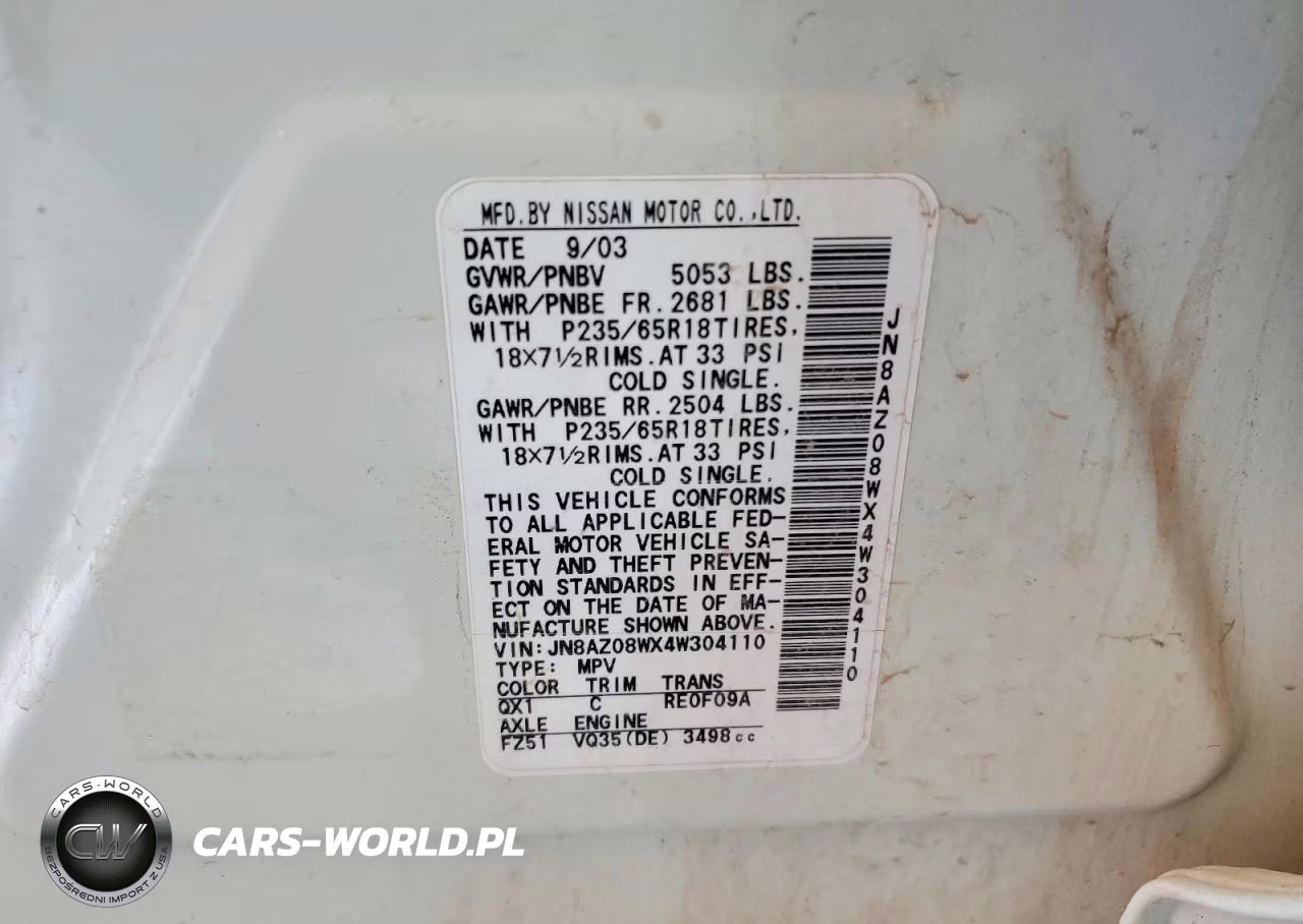 2004 Nissan Murano Sl VIN:JN8AZ08WX4W304110 - 14