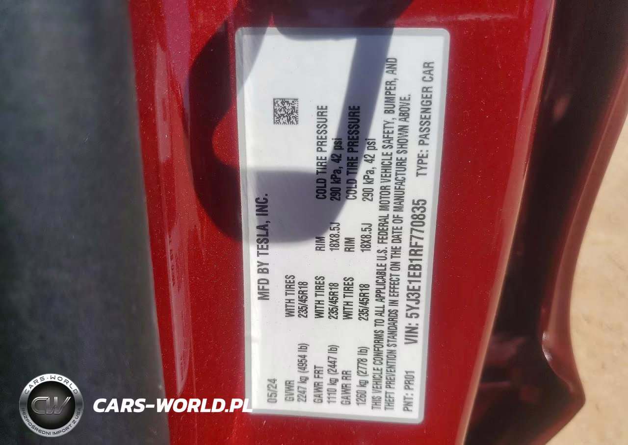 2024 Tesla Model 3 VIN:5YJ3E1EB1RF770835 - 12