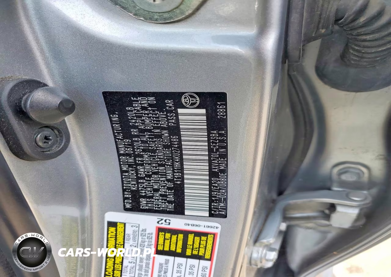 2019 Toyota Camry Se VIN:4T1B11HK4KU274486 - 12