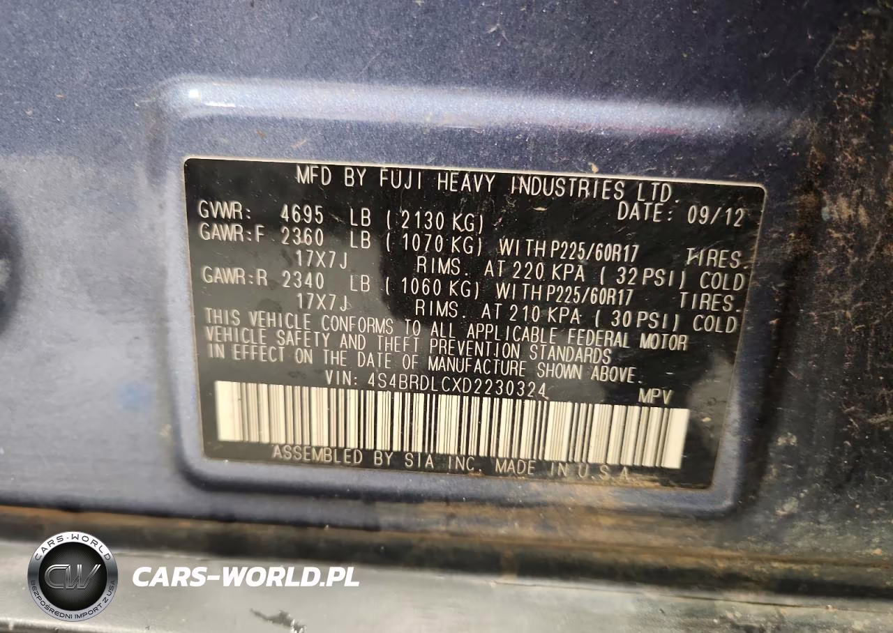 2013 Subaru Outback 3.6R Limited VIN:4S4BRDLCXD2230324 - 13