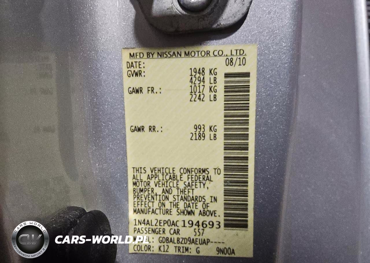 2010 Nissan Altima S VIN:1N4AL2EP0AC194693 - 12