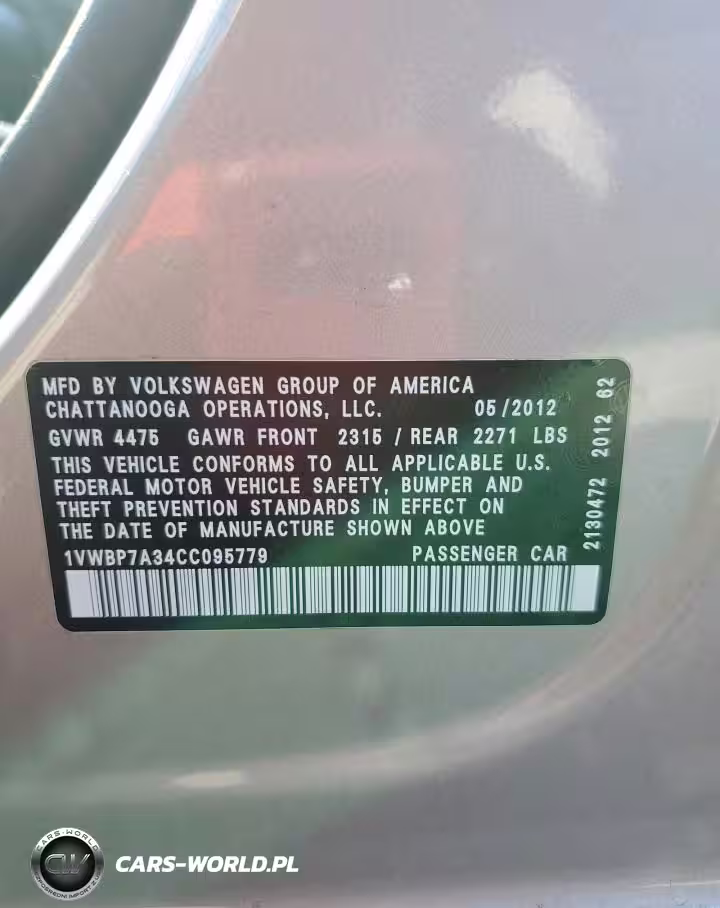 2012 Volkswagen Passat Se VIN:1VWBP7A34CC095779 - 12
