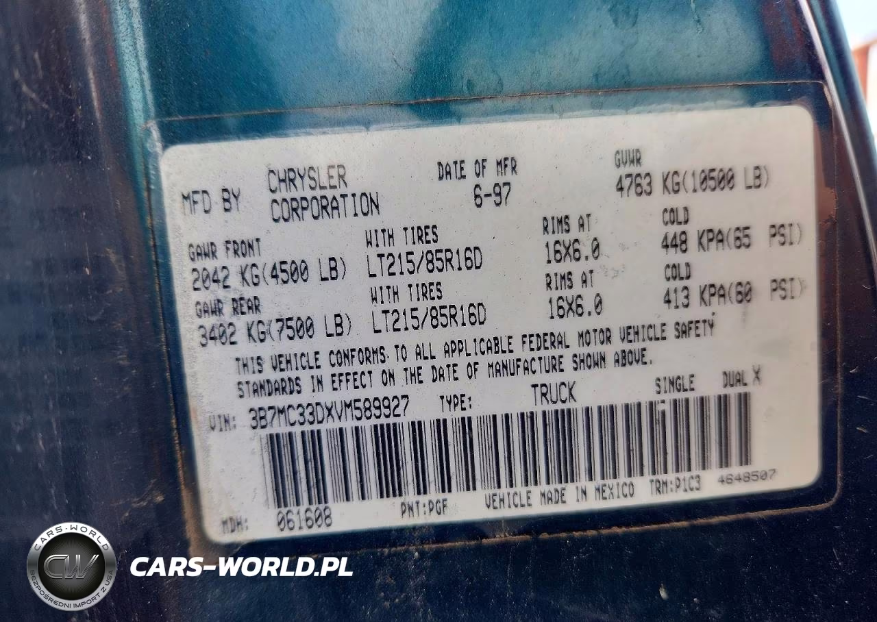 1997 Dodge Ram 3500 VIN:3B7MC33DXVM589927 - 12