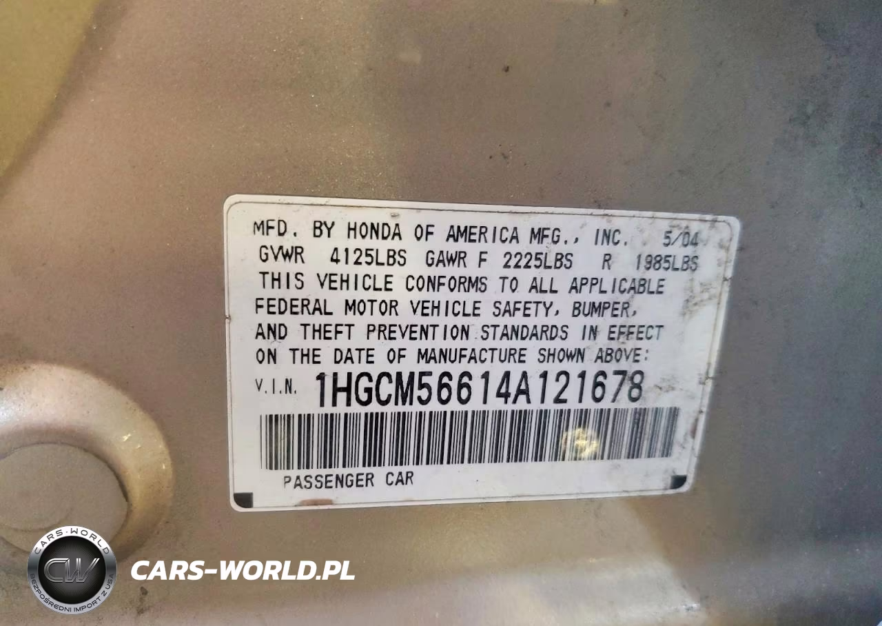 2004 Honda Accord Ex VIN:1HGCM56614A121678 - 12