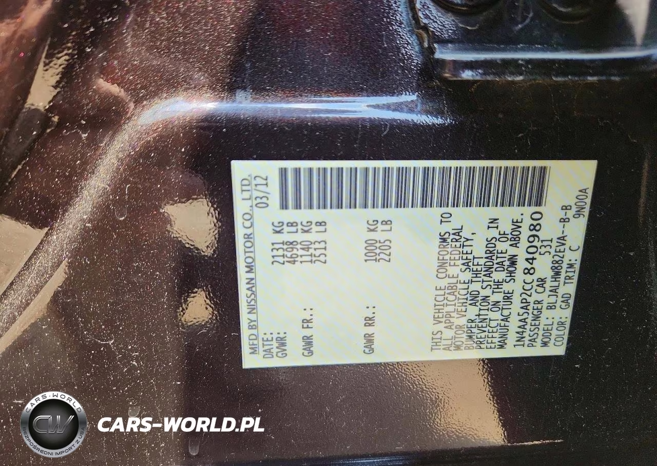2012 Nissan Maxima S VIN:1N4AA5AP2CC840980 - 12