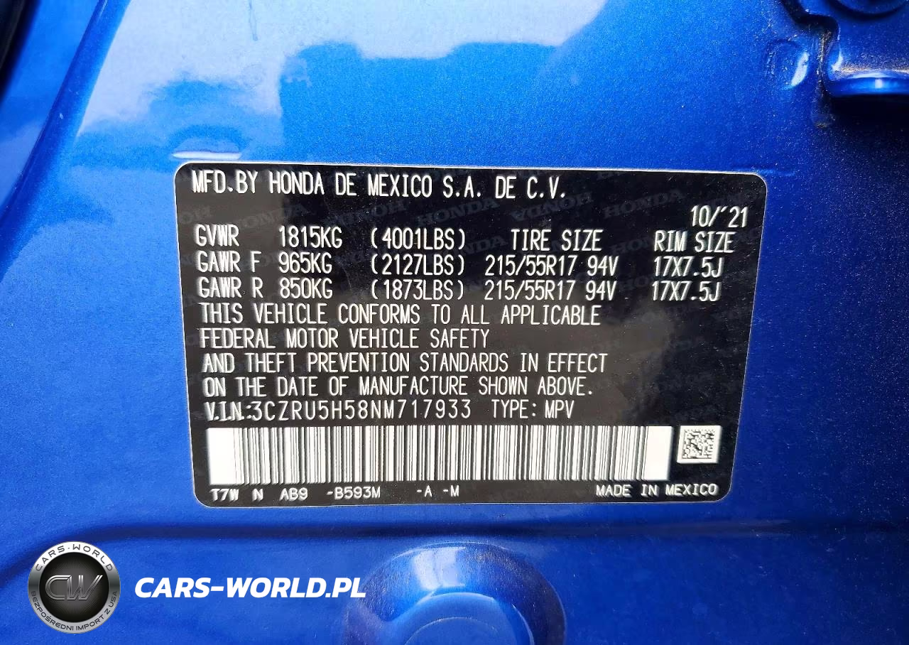 2022 Honda Hr-V Ex VIN:3CZRU5H58NM717933 - 13