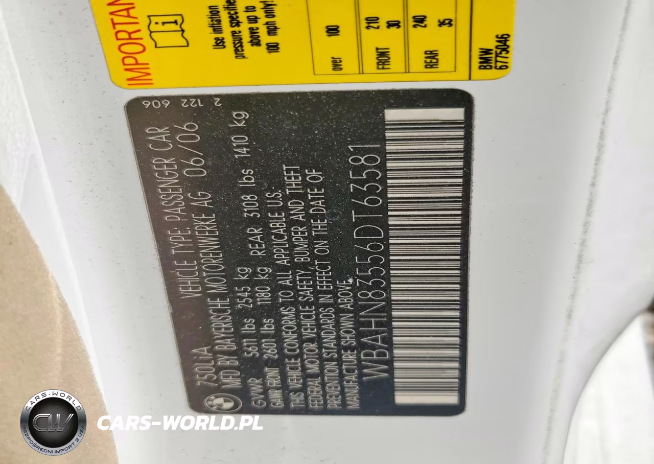 2006 BMW 750 Li VIN:WBAHN83556DT63581 - 12