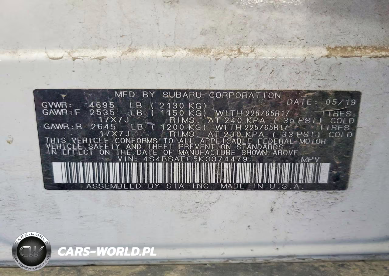 2019 Subaru Outback 2.5I Premium VIN:4S4BSAFC5K3374479 - 12