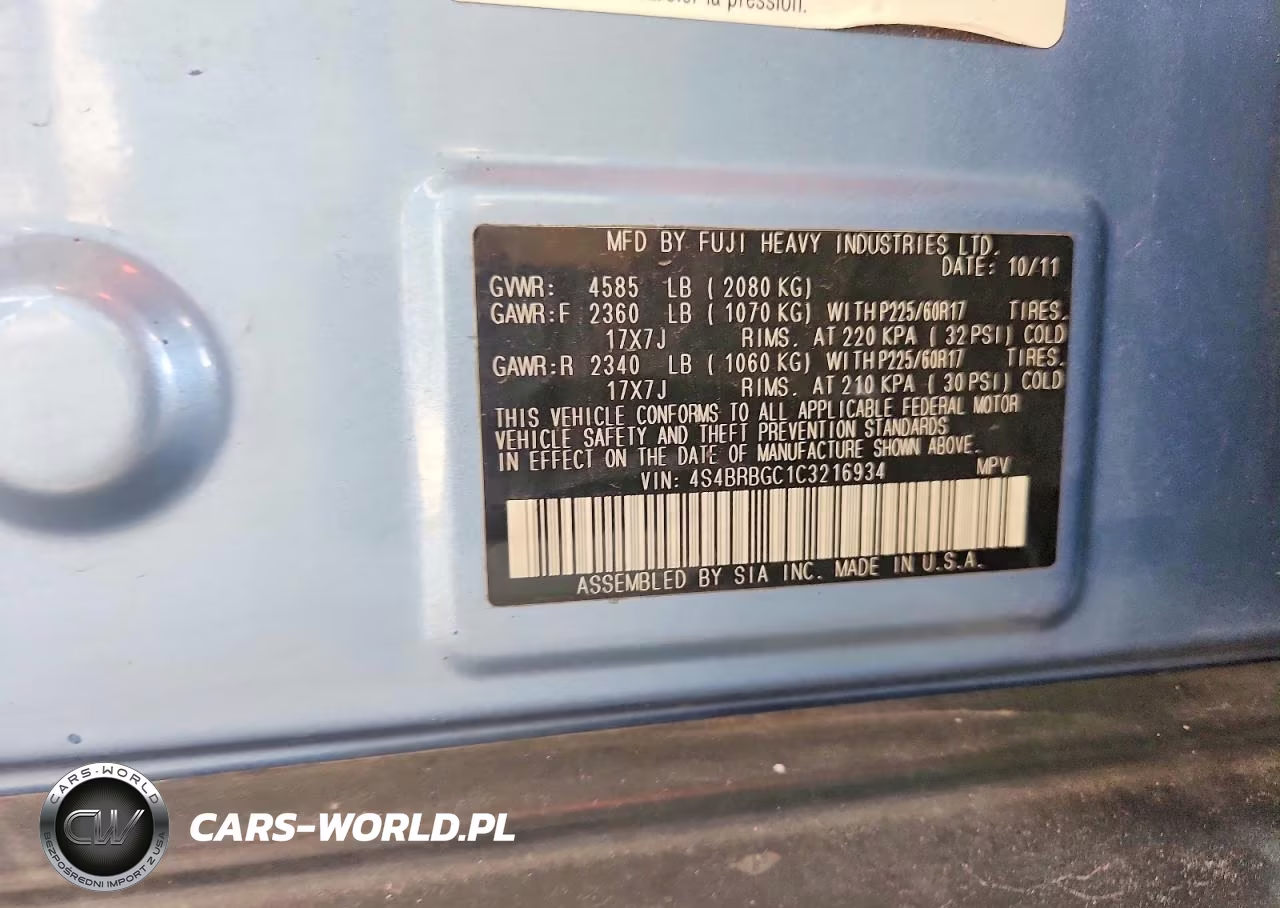 2012 Subaru Outback 2.5I Premium VIN:4S4BRBGC1C3216934 - 13