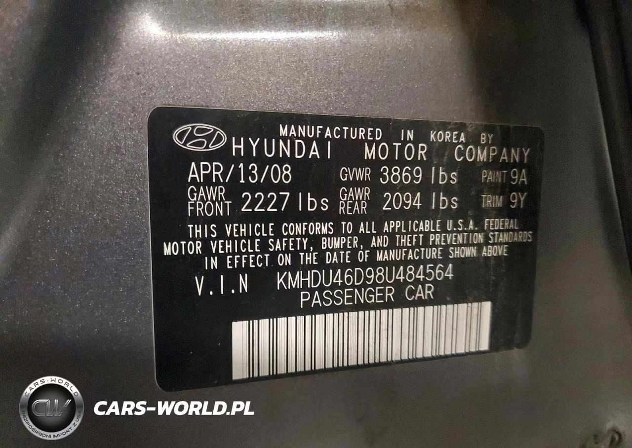 2008 Hyundai Elantra Gls VIN:KMHDU46D98U484564 - 13