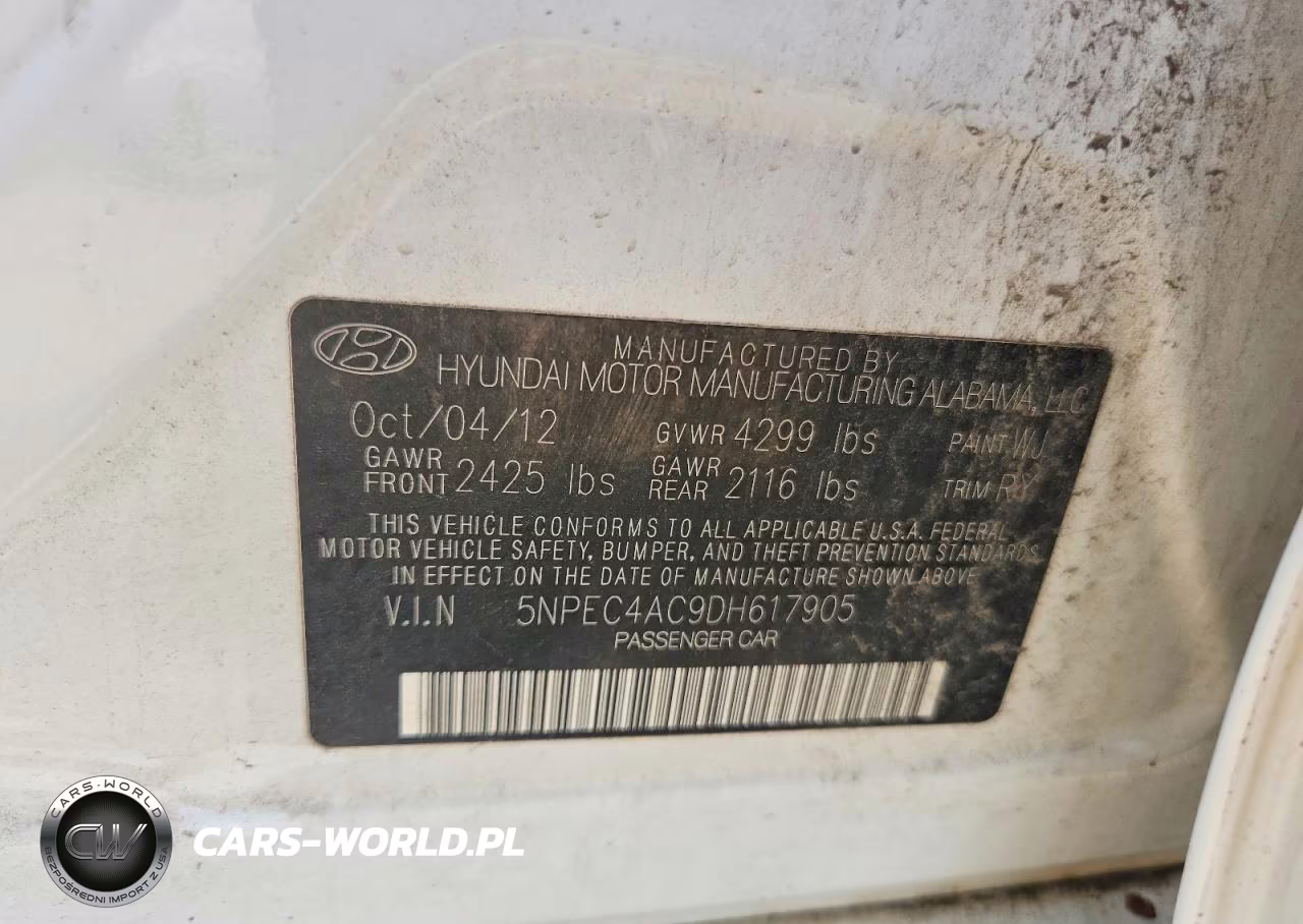 2013 Hyundai Sonata Se VIN:5NPEC4AC9DH617905 - 12