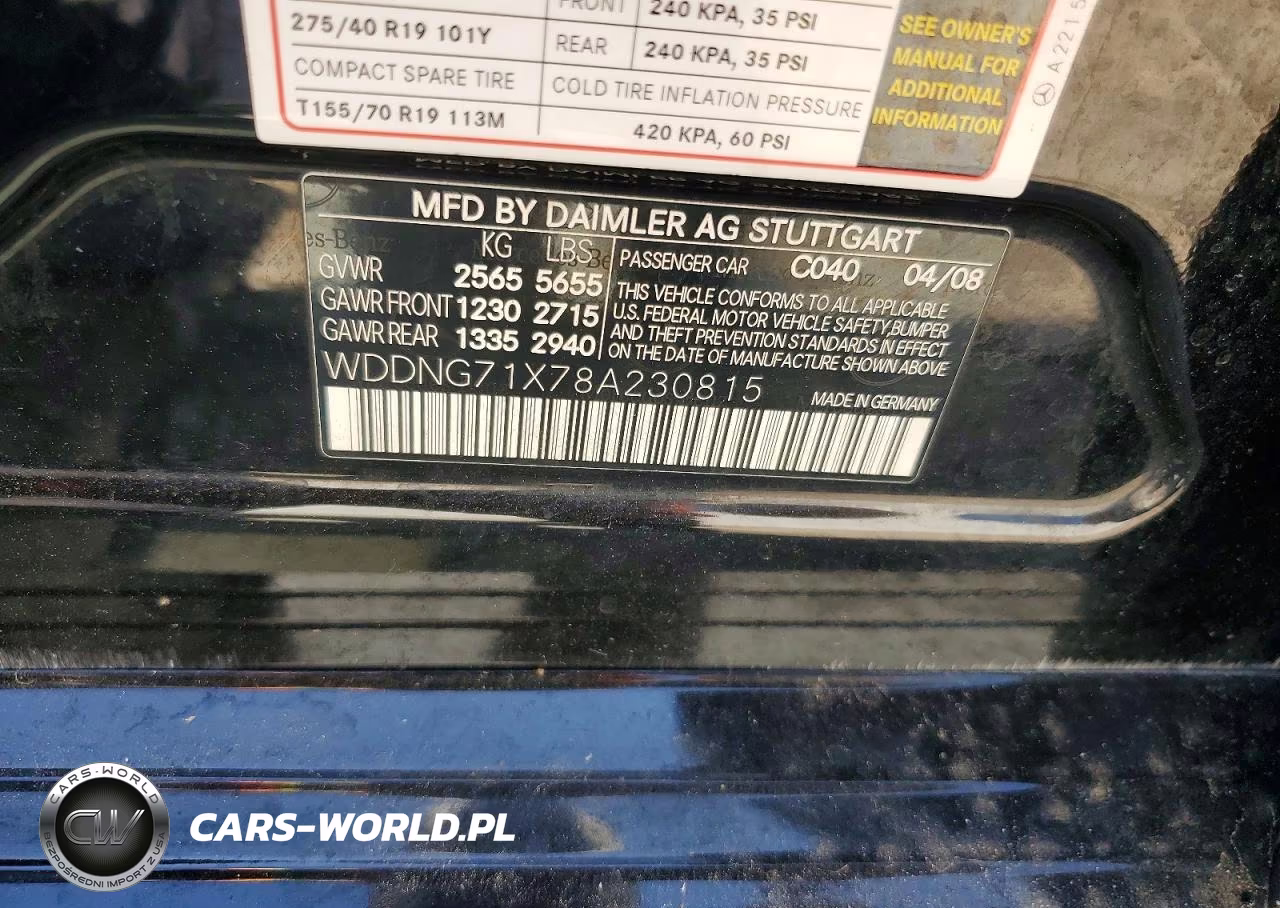 2008 Mercedes-Benz S 550 VIN:WDDNG71X78A230815 - 12