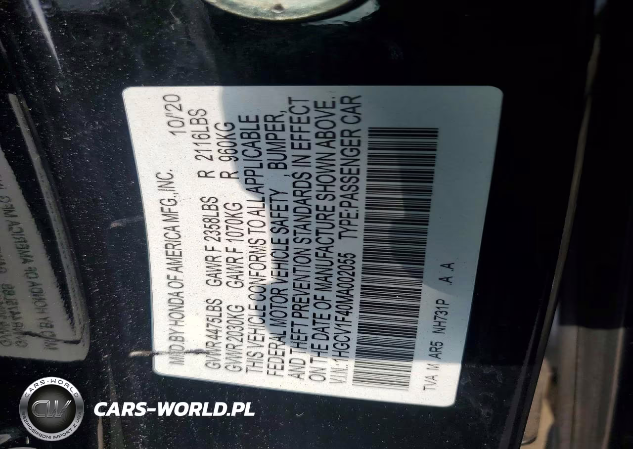 2021 Honda Accord Sport Se VIN:1HGCV1F40MA002055 - 12