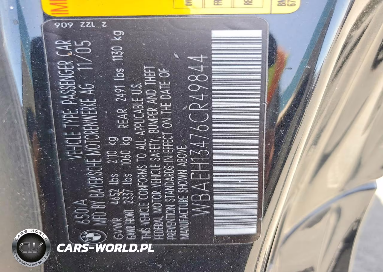 2006 BMW 650 I VIN:WBAEH13476CR49844 - 13