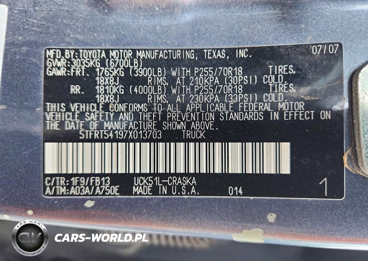 2007 Toyota Tundra Double Cab Sr5 VIN:5TFRT54197X013703 - 12