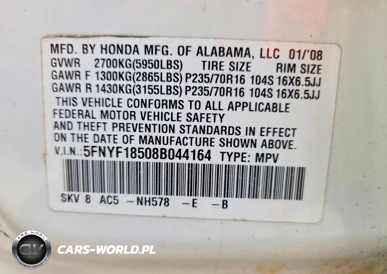 2008 Honda Pilot Exl VIN:5FNYF18508B044164 - 13