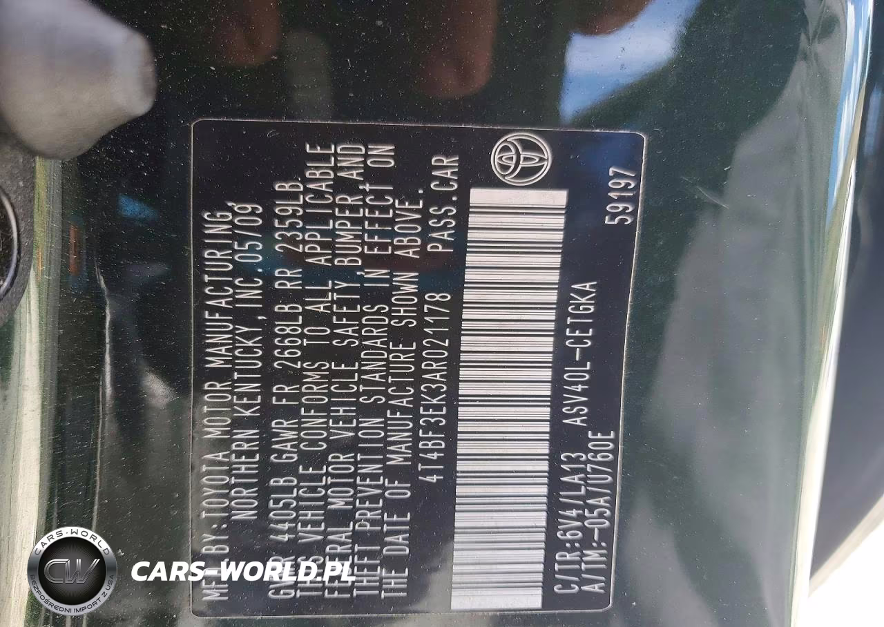 2010 Toyota Camry Xle VIN:4T4BF3EK3AR021178 - 12