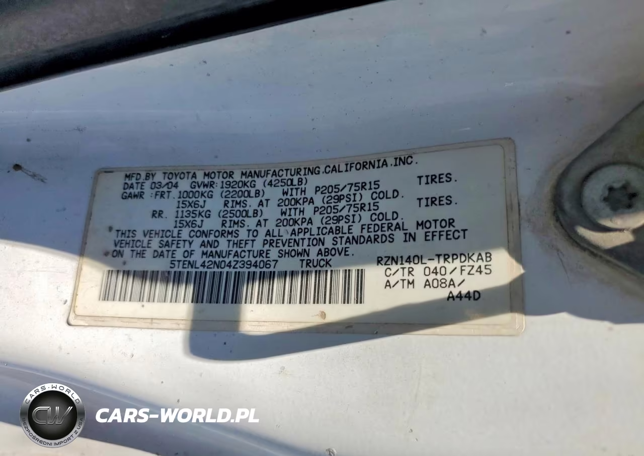 2004 Toyota Tacoma Base VIN:5TENL42N04Z394067 - 12