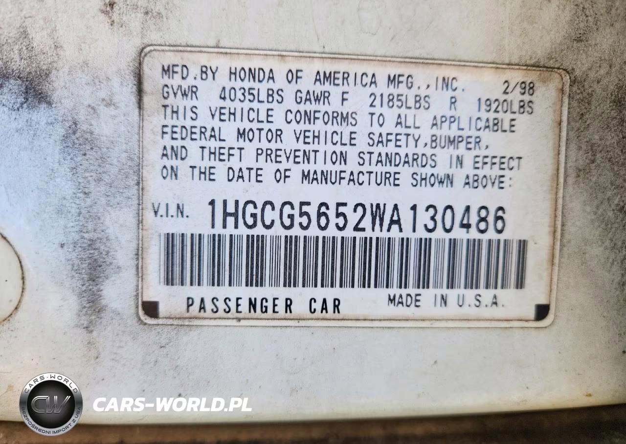 1998 Honda Accord Ex VIN:1HGCG5652WA130486 - 12