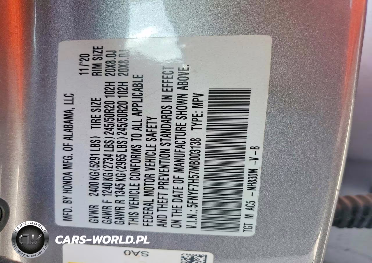 2021 Honda Passport Exl VIN:5FNYF7H57MB003138 - 13