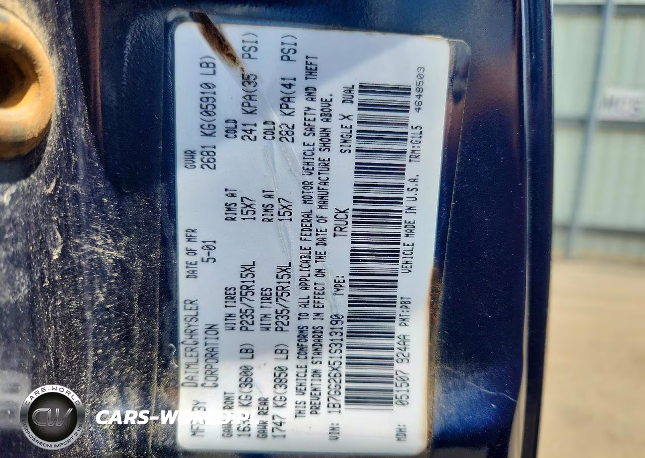 2001 Dodge Dakota VIN:1B7GG26X51S313190 - 12