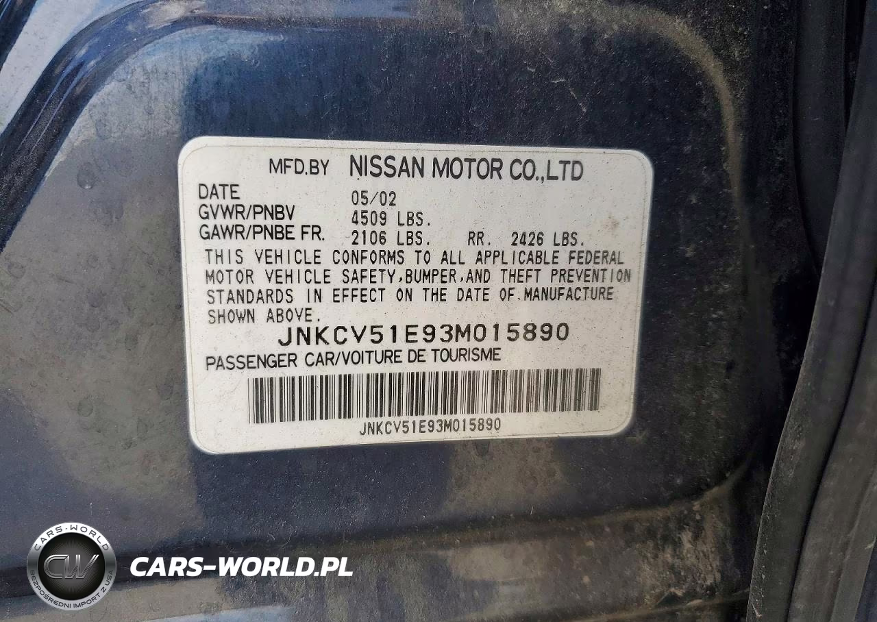 2003 Infiniti G35 Base VIN:JNKCV51E93M015890 - 12