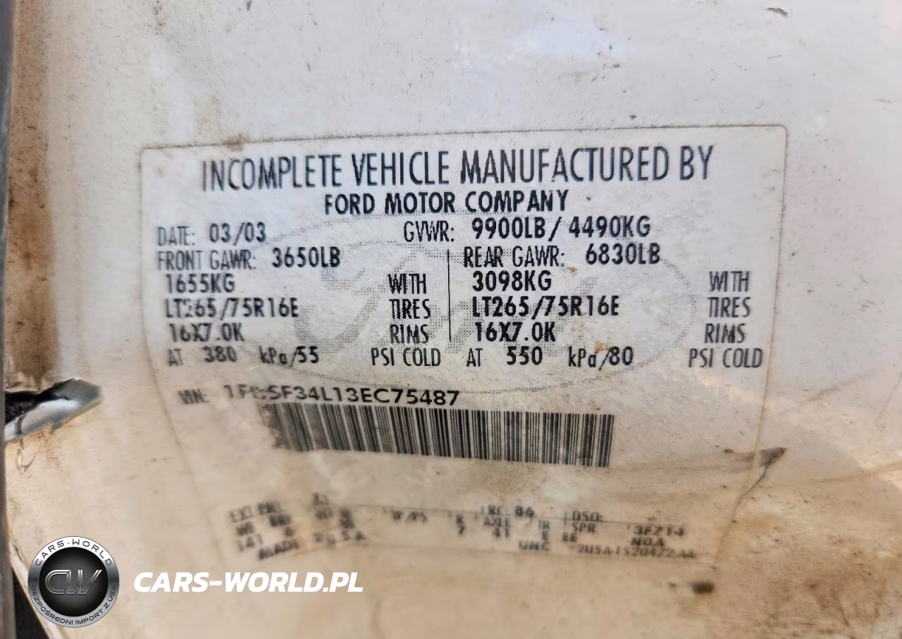 2003 Ford F350 Srw Super Duty VIN:1FDSF34L13EC75487 - 12