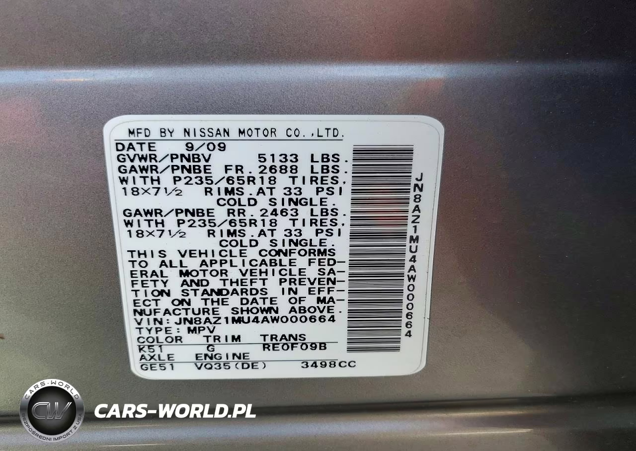 2010 Nissan Murano S-Sl-Le VIN:JN8AZ1MU4AW000664 - 12