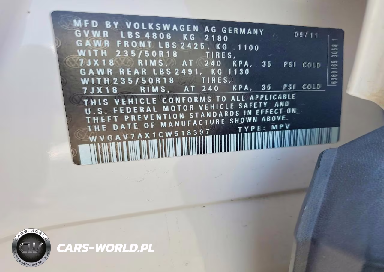 2012 Volkswagen Tiguan S VIN:WVGAV7AX1CW518397 - 13